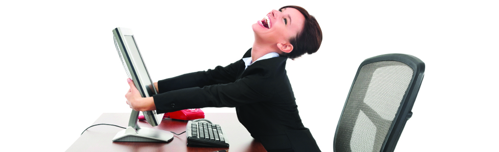 Woman hugging her computer